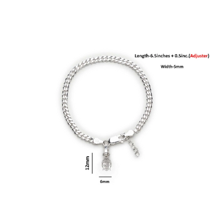 92.5% pure Sterling Silver Curb Designer Bracelet with Charm Buddha for Girls and Women