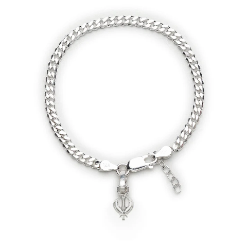 92.5% pure Sterling Silver Curb Designer Bracelet with spiritual Sardar Symbol for Girls and Women