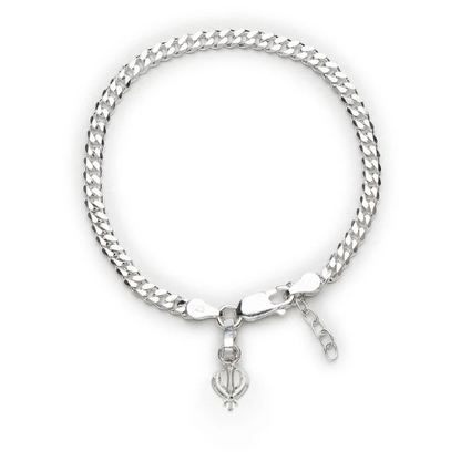 92.5% pure Sterling Silver Curb Designer Bracelet with spiritual Sardar Symbol for Girls and Women