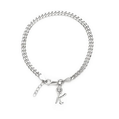 92.5% pure Sterling Silver Curb Designer Bracelet with K Alphabet for Girls and women
