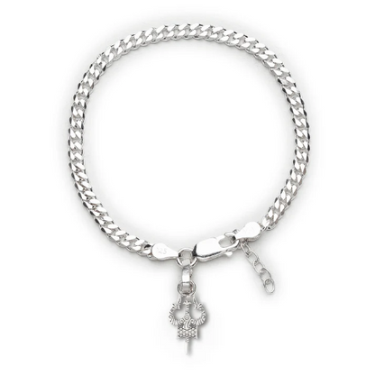 92.5% pure Sterling Silver Curb Designer Bracelet with spiritual Trishul for girls and women