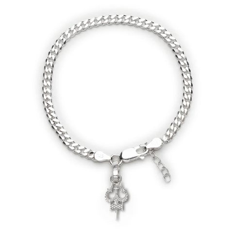 92.5% pure Sterling Silver Curb Designer Bracelet with spiritual Trishul for girls and women