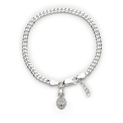 92.5% pure Sterling Silver Curb Designer Bracelet with Charm Narsimha for Girls and Women