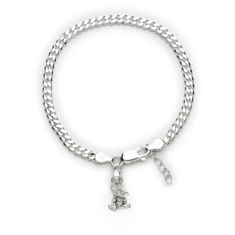 92.5% pure Sterling Silver Curb Designer Bracelet with Charm Ganesh for Girls and Women