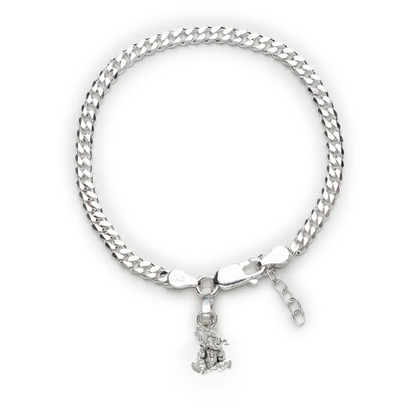 92.5% pure Sterling Silver Curb Designer Bracelet with Charm Ganesh for Girls and Women