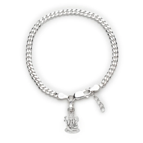 92.5% pure Sterling Silver Curb Designer Bracelet with Charm Ganesh for Girls and Women