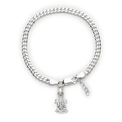 92.5% pure Sterling Silver Curb Designer Bracelet with Charm Ganesh for Girls and Women