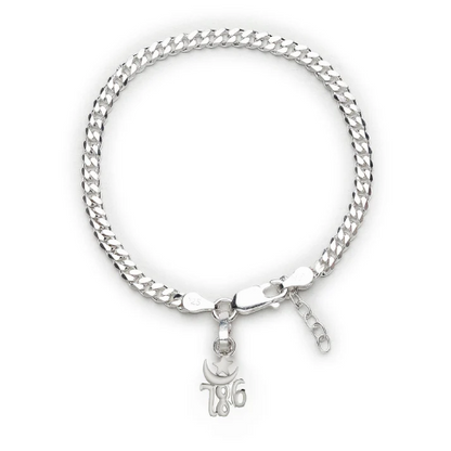 92.5% pure Sterling Silver Curb Designer Bracelet with religious 786 charm for Girls and Women