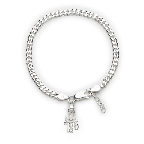 92.5% pure Sterling Silver Curb Designer Bracelet with religious 786 charm for Girls and Women