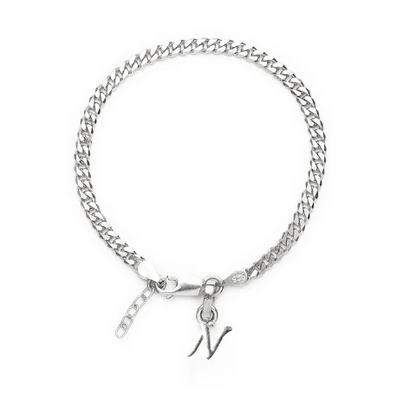 92.5% pure Sterling Silver Curb Designer Bracelet with N Alphabet for Girls and women
