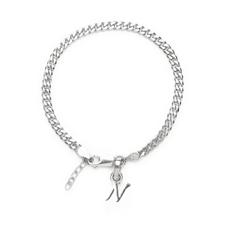 92.5% pure Sterling Silver Curb Designer Bracelet with N Alphabet for Girls and women