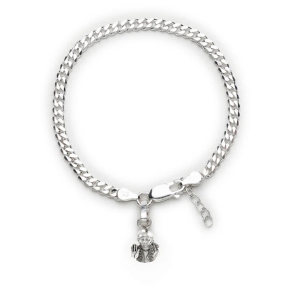 92.5% pure Sterling Silver Curb Designer Bracelet with Charm Sai Baba for Girls and Women