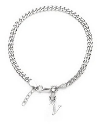 92.5% pure Sterling Silver Curb Designer Bracelet with V Alphabet for Girls and women