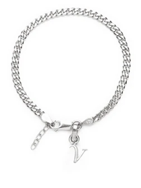 92.5% pure Sterling Silver Curb Designer Bracelet with V Alphabet for Girls and women