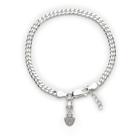 92.5% pure Sterling Silver Curb Designer Bracelet with Charm Khatu Shyam for Girls and Women