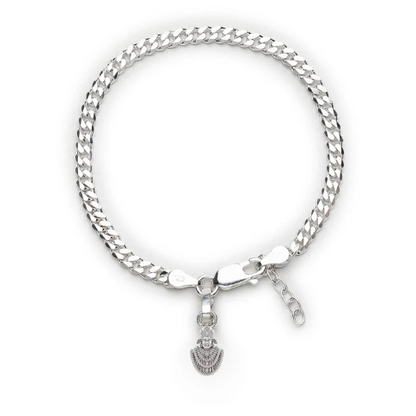 92.5% pure Sterling Silver Curb Designer Bracelet with Charm Khatu Shyam for Girls and Women