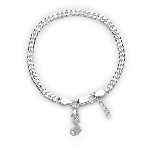 92.5% pure Sterling Silver Curb Designer Bracelet with fashionable Cat for Girls and Women