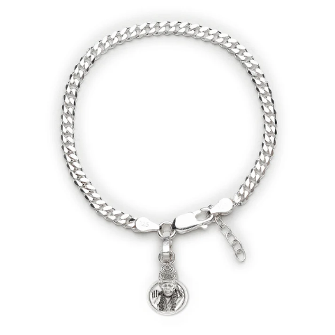 92.5% pure Sterling Silver Curb Designer Bracelet with Charm Sai Baba for Girls and Women