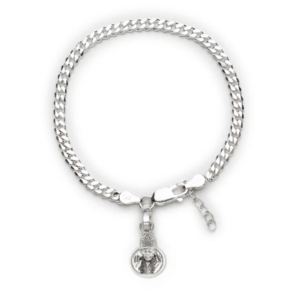 92.5% pure Sterling Silver Curb Designer Bracelet with Charm Sai Baba for Girls and Women