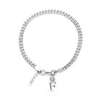 92.5% pure Sterling Silver Curb Designer Bracelet with F Alphabet for Girls and women