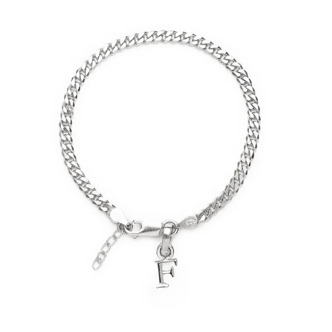 92.5% pure Sterling Silver Curb Designer Bracelet with F Alphabet for Girls and women