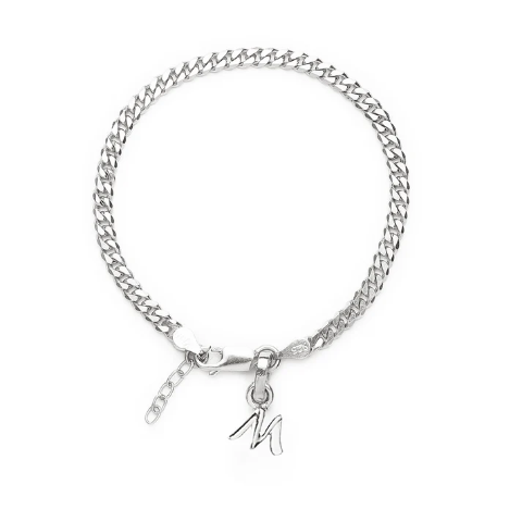 92.5% pure Sterling Silver Curb Designer Bracelet with M Alphabet for Girls and women