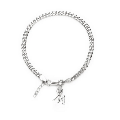 92.5% pure Sterling Silver Curb Designer Bracelet with M Alphabet for Girls and women