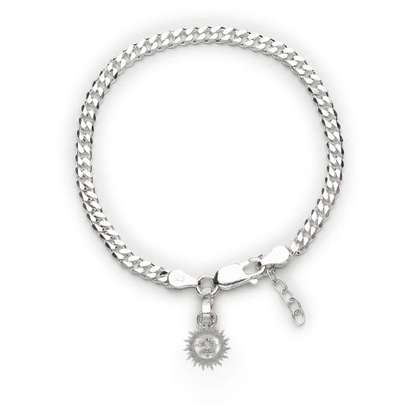92.5% pure Sterling Silver Curb Designer Bracelet with Charm Surya for Girls and Women