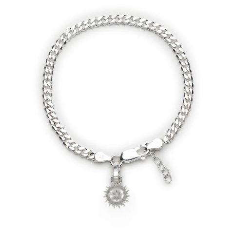 92.5% pure Sterling Silver Curb Designer Bracelet with Charm Surya for Girls and Women