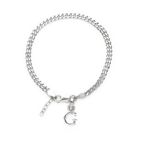 92.5% pure Sterling Silver Curb Designer Bracelet with G Alphabet for Girls and women