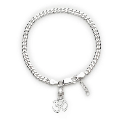 92.5% pure Sterling Silver Curb Designer Bracelet with spiritual OM for Girls and Women