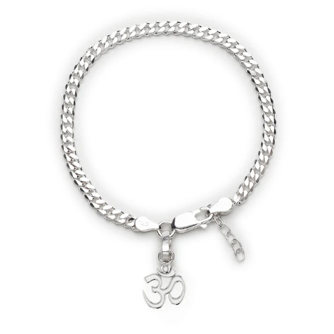 92.5% pure Sterling Silver Curb Designer Bracelet with spiritual OM for Girls and Women