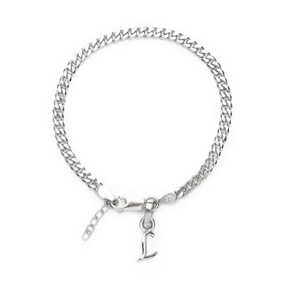 92.5% pure Sterling Silver Curb Designer Bracelet with L Alphabet for Girls and women