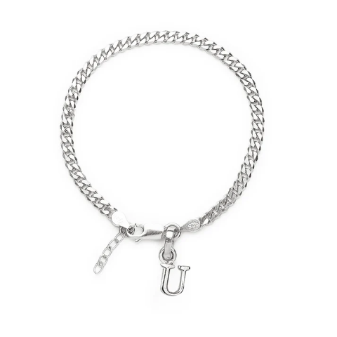 92.5% pure Sterling Silver Curb Designer Bracelet with U Alphabet for Girls and women