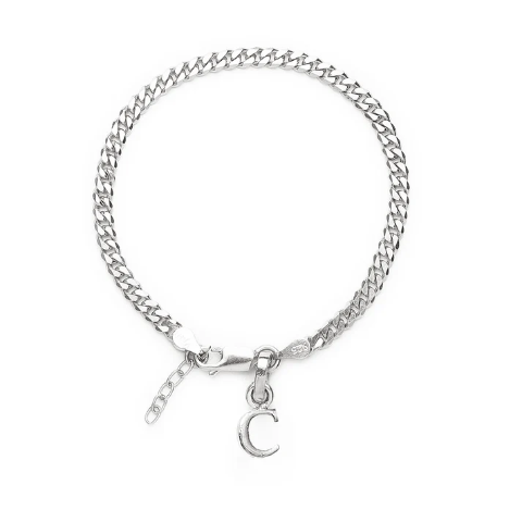 92.5% pure Sterling Silver Curb Designer Bracelet with C Alphabet for Girls and women