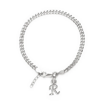 92.5% pure Sterling Silver Curb Designer Bracelet with R Alphabet for Girls and women