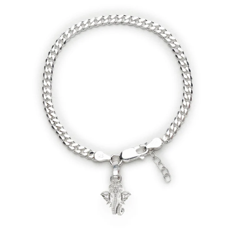 92.5% pure Sterling Silver Curb Designer Bracelet with Charm Ganesh for Girls and Women