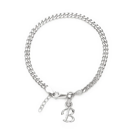 92.5% pure Sterling Silver Curb Designer Bracelet with B Alphabet for Girls and women