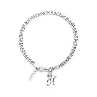 92.5% pure Sterling Silver Curb Designer Bracelet with H Alphabet for Girls and women