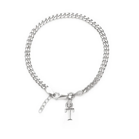 92.5% pure Sterling Silver Curb Designer Bracelet with T Alphabet for Girls and women
