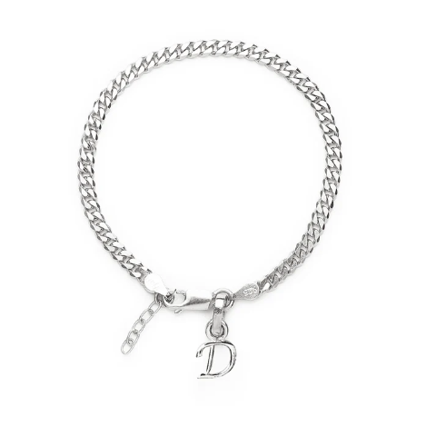 92.5% pure Sterling Silver Curb Designer Bracelet with D Alphabet for Girls and women