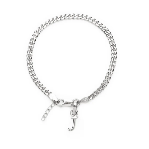 92.5% pure Sterling Silver Curb Designer Bracelet with J Alphabet for Girls and women