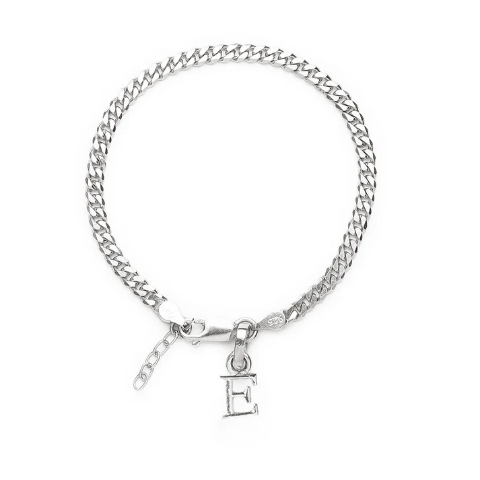 92.5% pure Sterling Silver Curb Designer Bracelet with E Alphabet for Girls and women