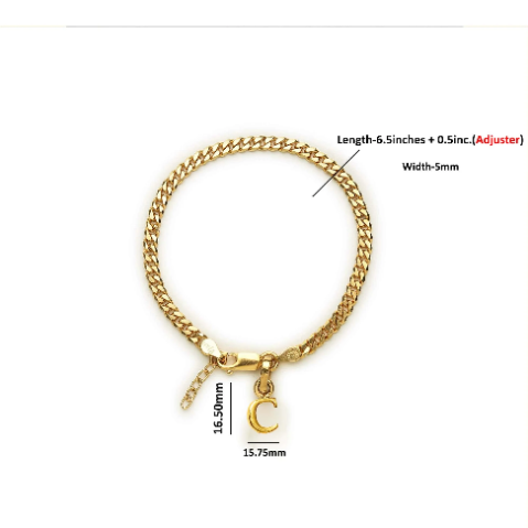 22KT gold plated 92.5% pure Sterling Silver Curb Designer Bracelet with C Alphabet for Girls and Women