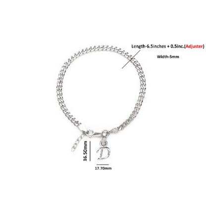 92.5% pure Sterling Silver Curb Designer Bracelet with D Alphabet for Girls and women