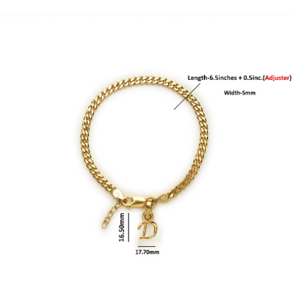 22KT gold plated 92.5% pure Sterling Silver Curb Designer Bracelet with D Alphabet for Girls and Women