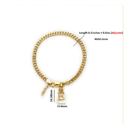 22KT gold plated 92.5% pure Sterling Silver Curb Designer Bracelet with E Alphabet for Girls and Women