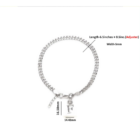 92.5% pure Sterling Silver Curb Designer Bracelet with F Alphabet for Girls and women