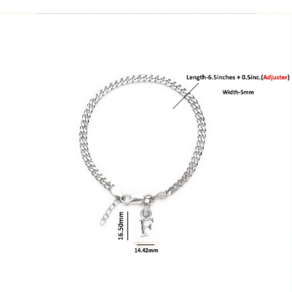 92.5% pure Sterling Silver Curb Designer Bracelet with F Alphabet for Girls and women