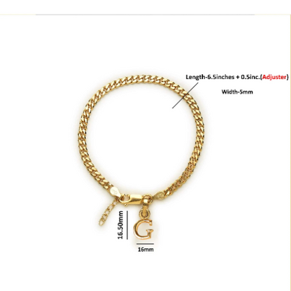 22KT gold plated 92.5% pure Sterling Silver Curb Designer Bracelet with G Alphabet for Girls and Women